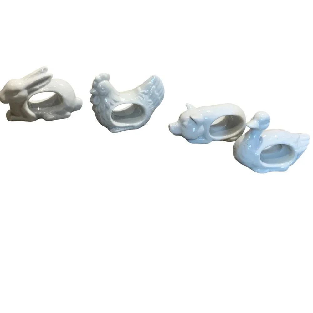 Action Porcelain Napkin Rings Set of 4 Farm Animals‎ Made in Japan Vintage 1984